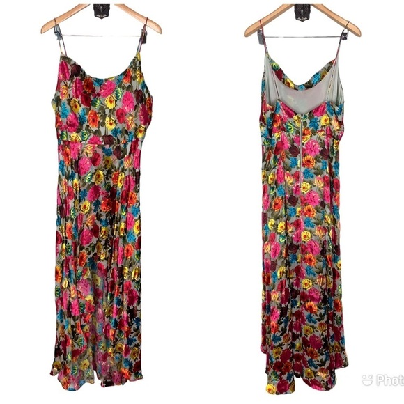 Alice + Olivia Christina Floral High Low Just Bloom Silk Blend Dress Midi Sz 14 - Picture 2 of 5